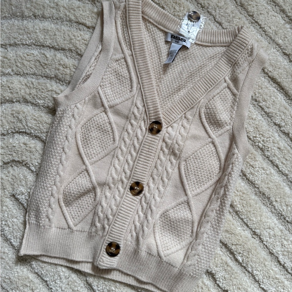 RSQ Beige Cable Knit Sweater Vest